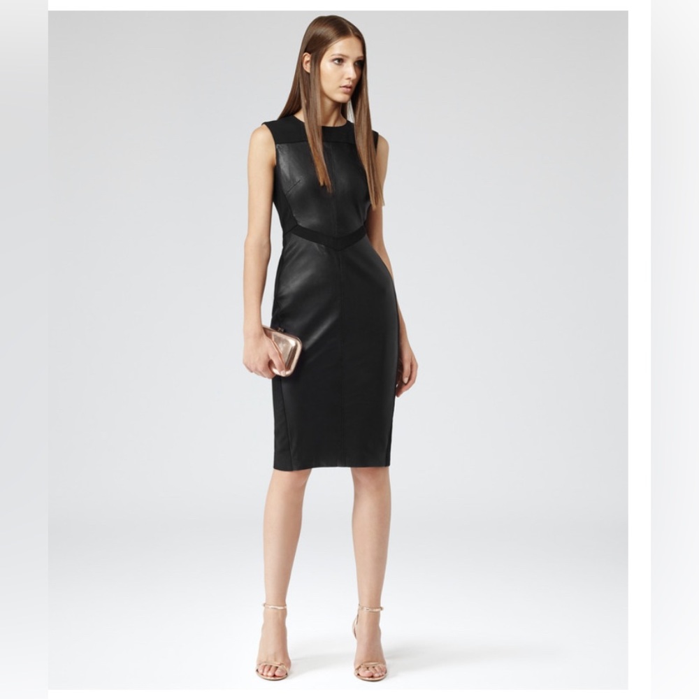 Reiss Amis LEATHER AND FABRIC FITTED DRESS sz 8, NWT